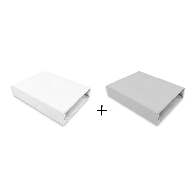 Qmini Set 2 cearceafuri cu elastic pentru patut 90x50 cm din bumbac white and grey