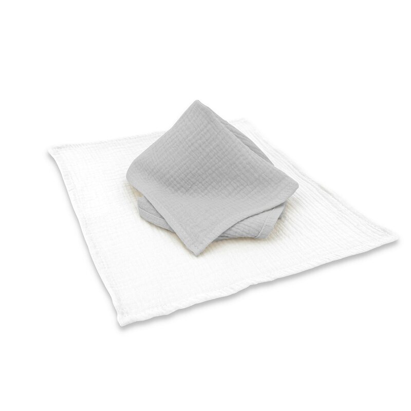 Qmini Set 2 museline Grey si Cream multifunctionale bumbac dublu 30x30 cm