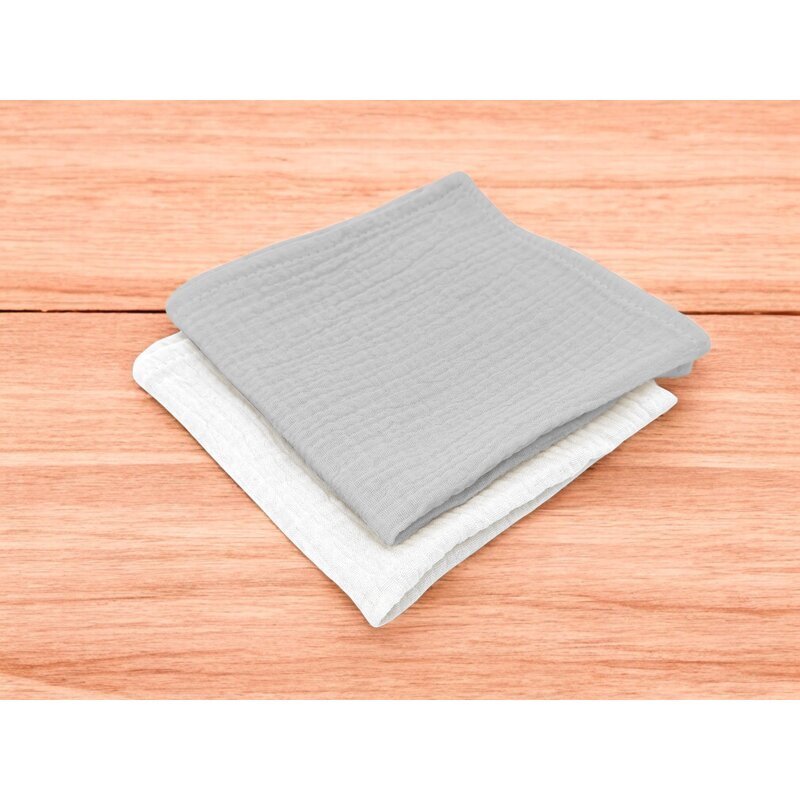 Qmini Set 2 museline Grey si Cream multifunctionale bumbac dublu 30x30 cm