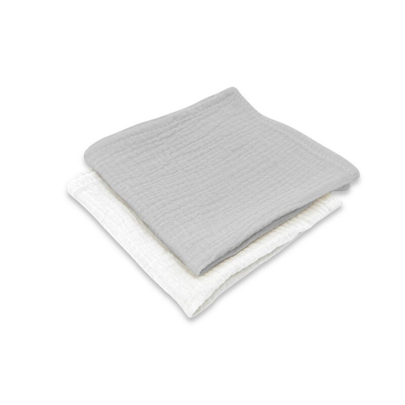 Qmini Set 2 museline Grey si Cream multifunctionale bumbac dublu 30x30 cm