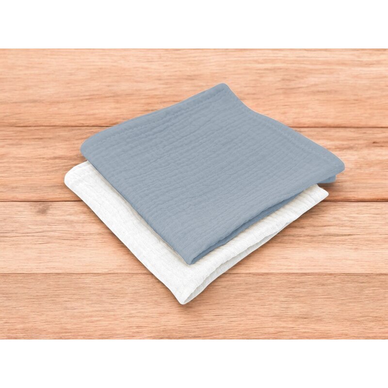Qmini Set 2 museline Jeans si Cream multifunctionale bumbac dublu 30x30 cm
