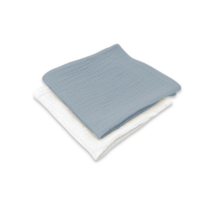 Qmini Set 2 museline Jeans si Cream multifunctionale bumbac dublu 30x30 cm