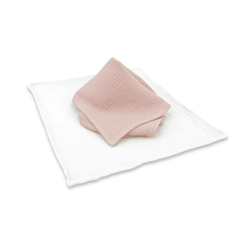Qmini Set 2 museline Powder Pink si Cream multifunctionale bumbac dublu 30x30 cm