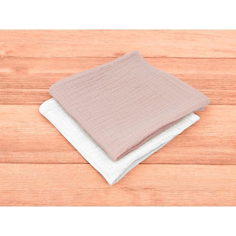Qmini Set 2 museline Powder Pink si Cream multifunctionale bumbac dublu 30x30 cm