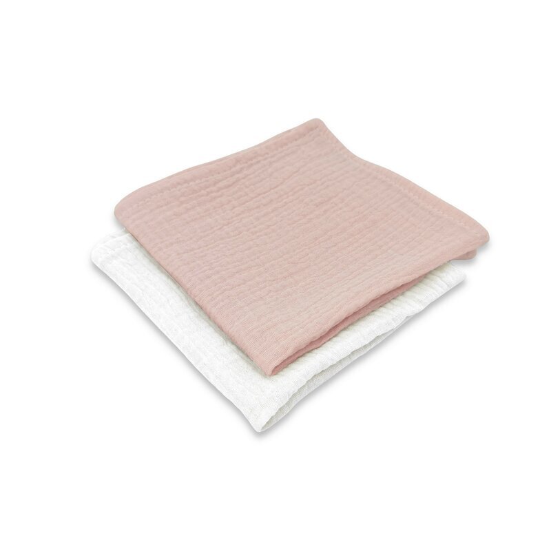 Qmini Set 2 museline Powder Pink si Cream multifunctionale bumbac dublu 30x30 cm