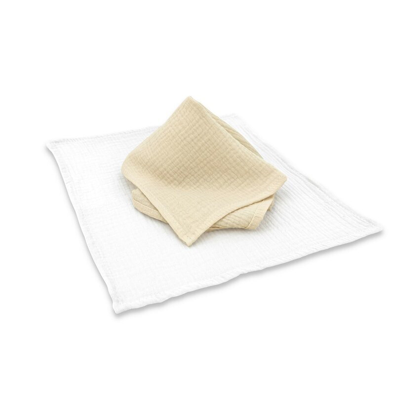 Qmini Set 2 museline Warm beige si Cream multifunctionale bumbac dublu 30x30 cm