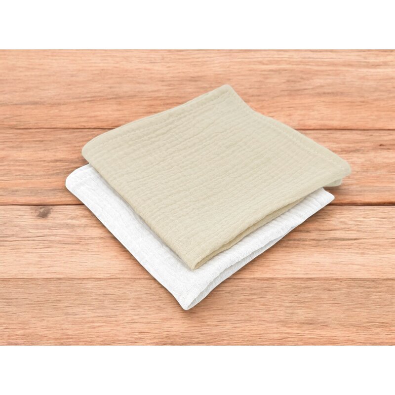 Qmini Set 2 museline Warm beige si Cream multifunctionale bumbac dublu 30x30 cm