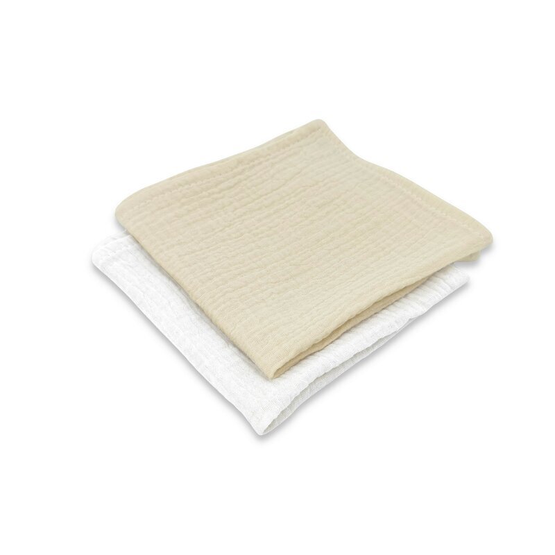 Qmini Set 2 museline Warm beige si Cream multifunctionale bumbac dublu 30x30 cm