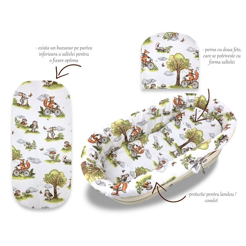 Qmini Set pentru landoucosulet Fox on bikes Natural cu protectie saltea si pernuta din bumbac