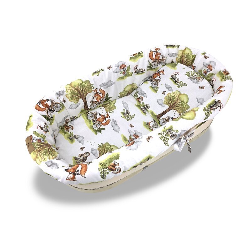 Qmini Set pentru landoucosulet Fox on bikes Natural cu protectie saltea si pernuta din bumbac