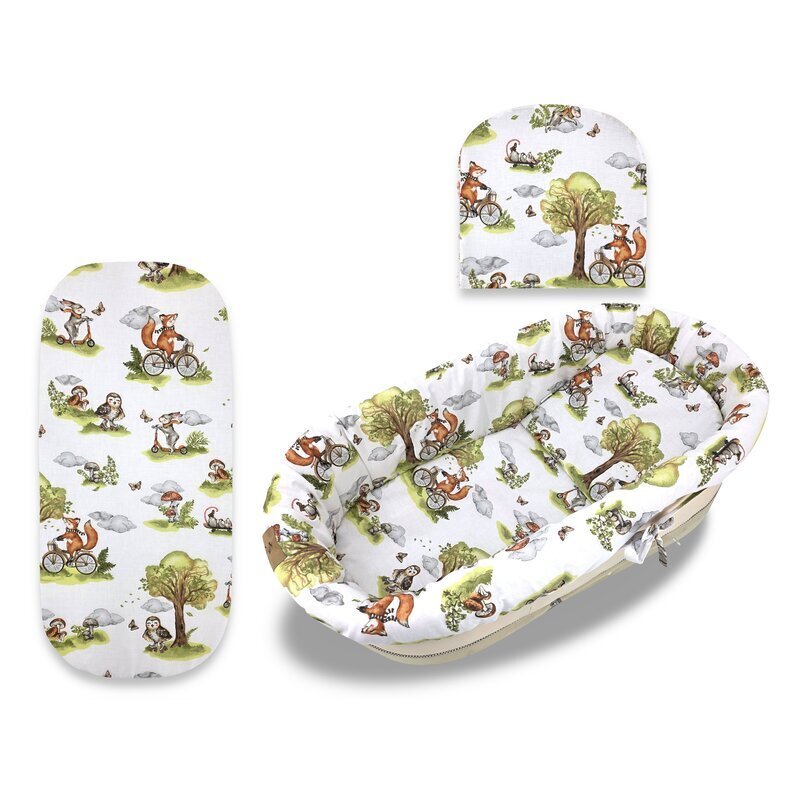 Qmini Set pentru landoucosulet Fox on bikes Natural cu protectie saltea si pernuta din bumbac