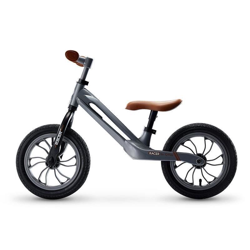 QPlay Bicicleta copii fara pedale Balance bike Racer Gri de la 3 ani pana la 30 kg cadru usor de magneziu reglabil sa comoda acoperita cu piele ecologica roti de cauciuc gonflabil
