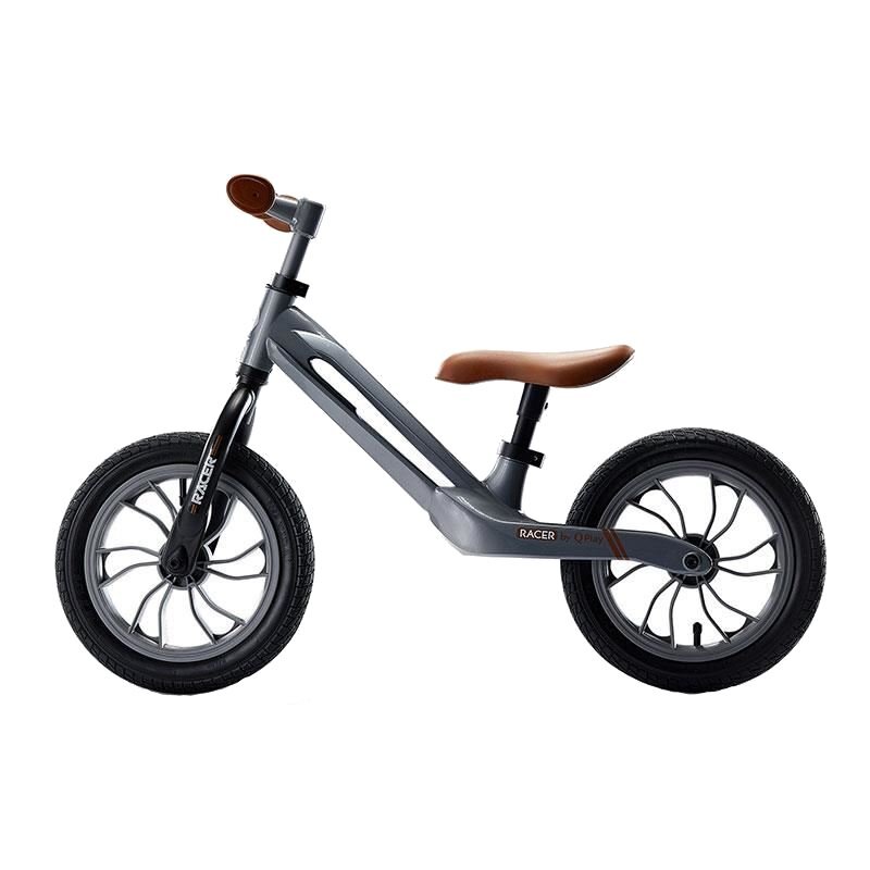 QPlay Bicicleta copii fara pedale Balance bike Racer Gri de la 3 ani pana la 30 kg cadru usor de magneziu reglabil sa comoda acoperita cu piele ecologica roti de cauciuc gonflabil