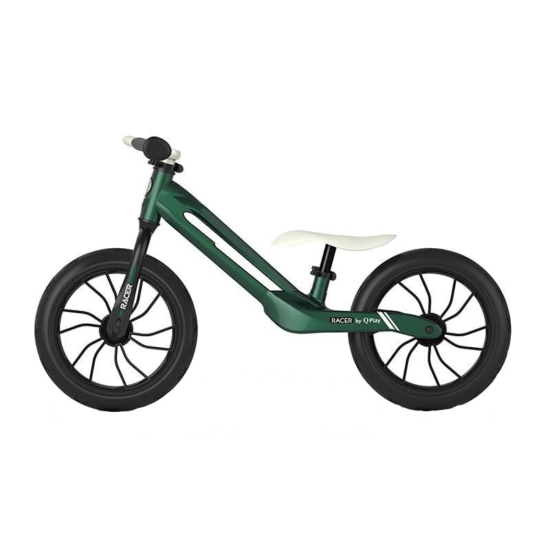 QPlay Bicicleta copii fara pedale Balance bike Racer Verde de la 3 ani pana la 30 kg cadru usor de magneziu reglabil sa comoda acoperita cu piele ecologica roti de cauciuc gonflabil