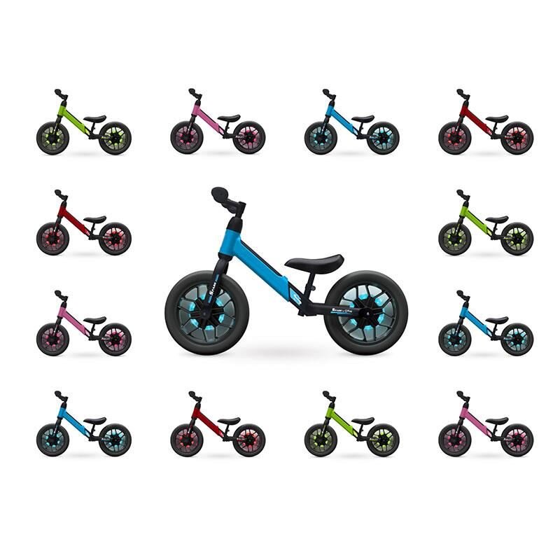 QPlay Bicicleta copii fara pedale Balance bike Spark Roz 12 inch de la 3 ani pana la 30 kg iluminare LED la roti ghidon ajustabil cu mansoane anti-alunecare sa ajustabila pe inaltime roti de cauciuc