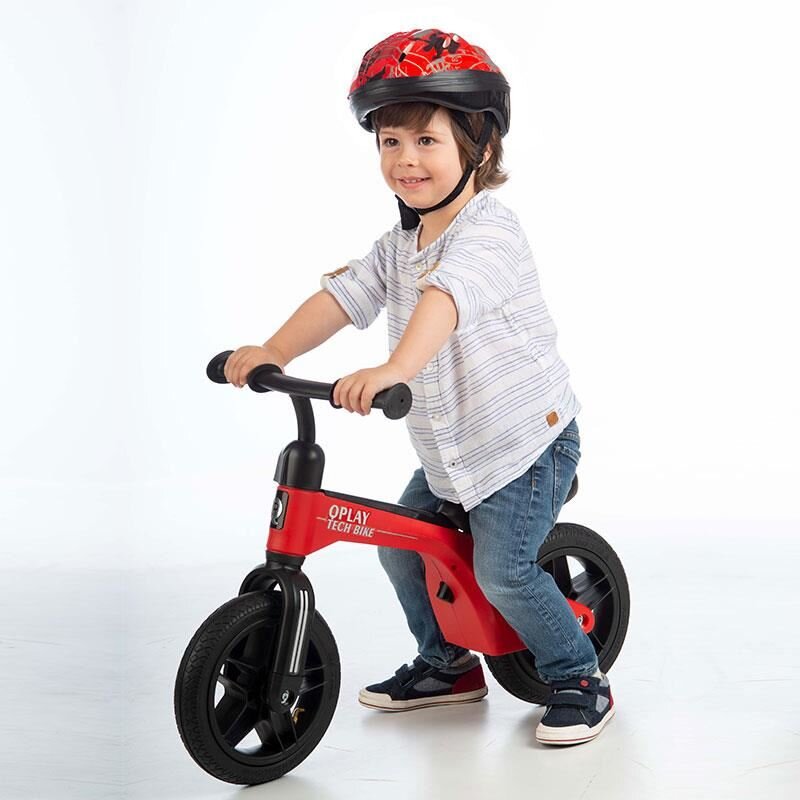 QPlay Bicicleta copii fara pedale Balance bike Tech Rosu 10 inch roti gonflabile de la 3 ani pana la 30 kg scaun si ghidon reglabile pe inaltime