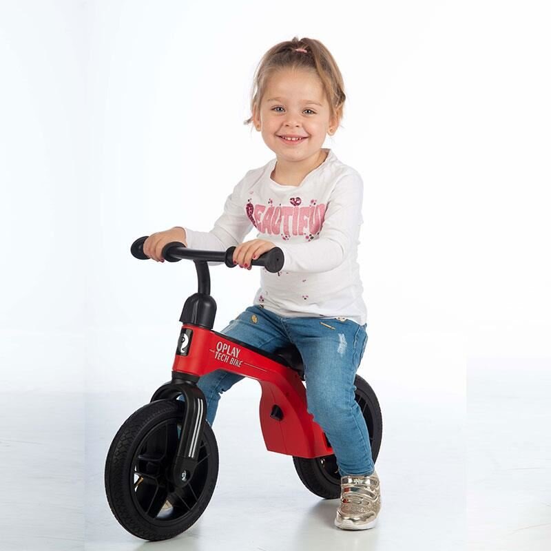 QPlay Bicicleta copii fara pedale Balance bike Tech Rosu 10 inch roti gonflabile de la 3 ani pana la 30 kg scaun si ghidon reglabile pe inaltime