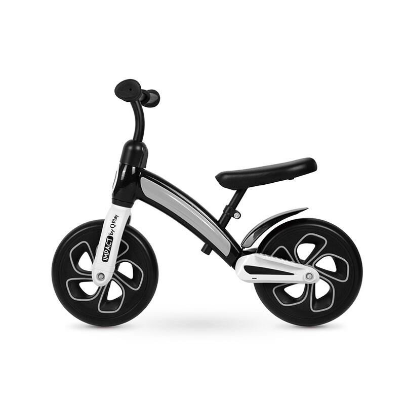 QPlay Bicicleta copii fara pedale Impact Negru 10 inch de la 2 ani pana la 30 kg roti din spuma EVA limitator de viraj scaun reglabil pe inaltime inaltimea recomandata 50-90 cm greutatea maxima suportata 30 kg