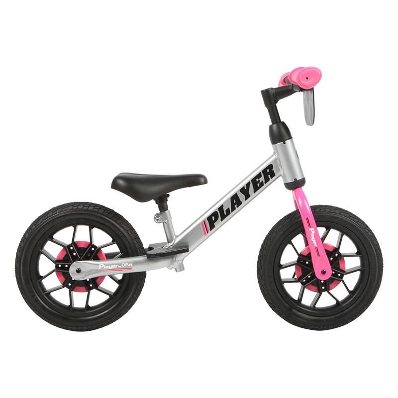QPlay Bicicleta copii fara pedale pentru copii Roz sa reglabila si cadru otel roti rezistente de spuma cu lumini LED activate de miscare suport de picioare generos varsta 3-6 ani