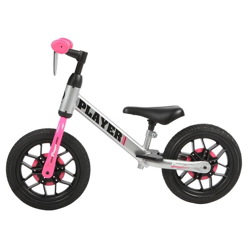 QPlay Bicicleta copii fara pedale pentru copii Roz sa reglabila si cadru otel roti rezistente de spuma cu lumini LED activate de miscare suport de picioare generos varsta 3-6 ani