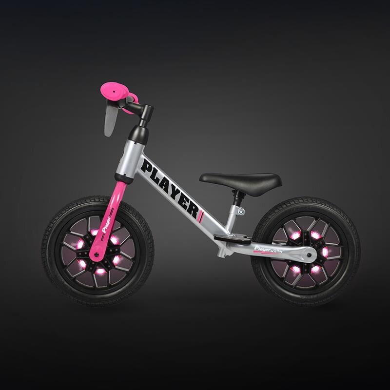 QPlay Bicicleta copii fara pedale pentru copii Roz sa reglabila si cadru otel roti rezistente de spuma cu lumini LED activate de miscare suport de picioare generos varsta 3-6 ani