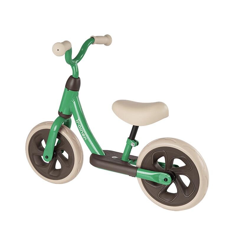 QPlay Bicicleta copii fara pedale Trainer Balance bike verde 10 inch varsta 2-4 ani sa din piele ecologica inaltime ajustabila la ghidon si scaun roti din spuma EVA cu densitate ridicata