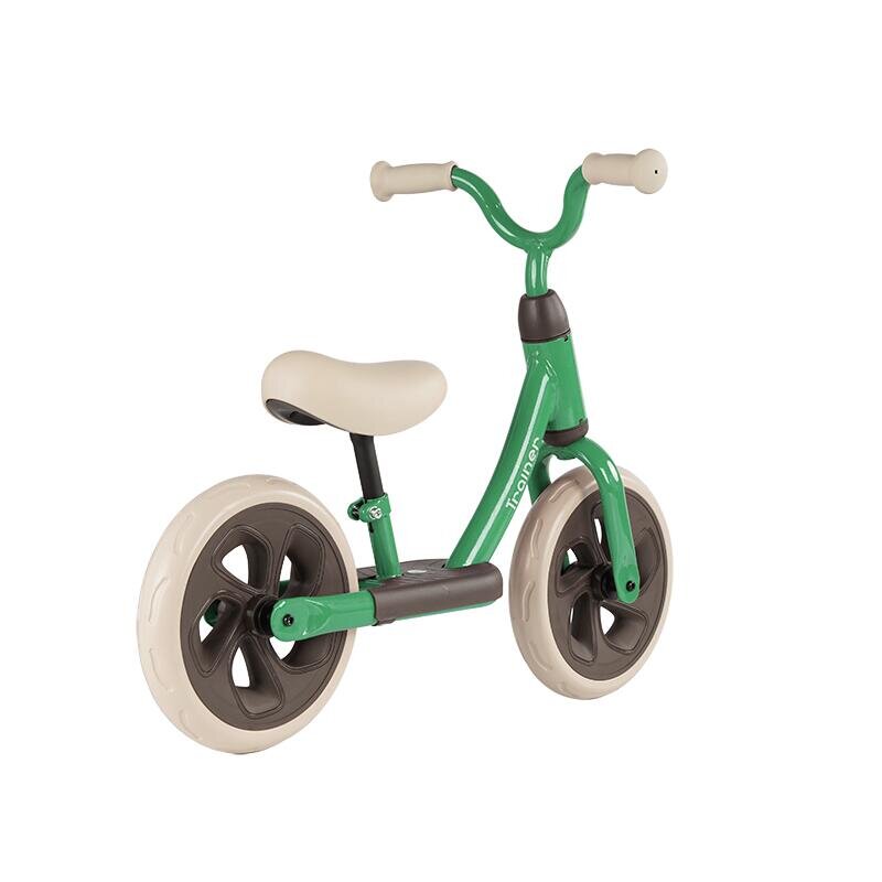 QPlay Bicicleta copii fara pedale Trainer Balance bike verde 10 inch varsta 2-4 ani sa din piele ecologica inaltime ajustabila la ghidon si scaun roti din spuma EVA cu densitate ridicata