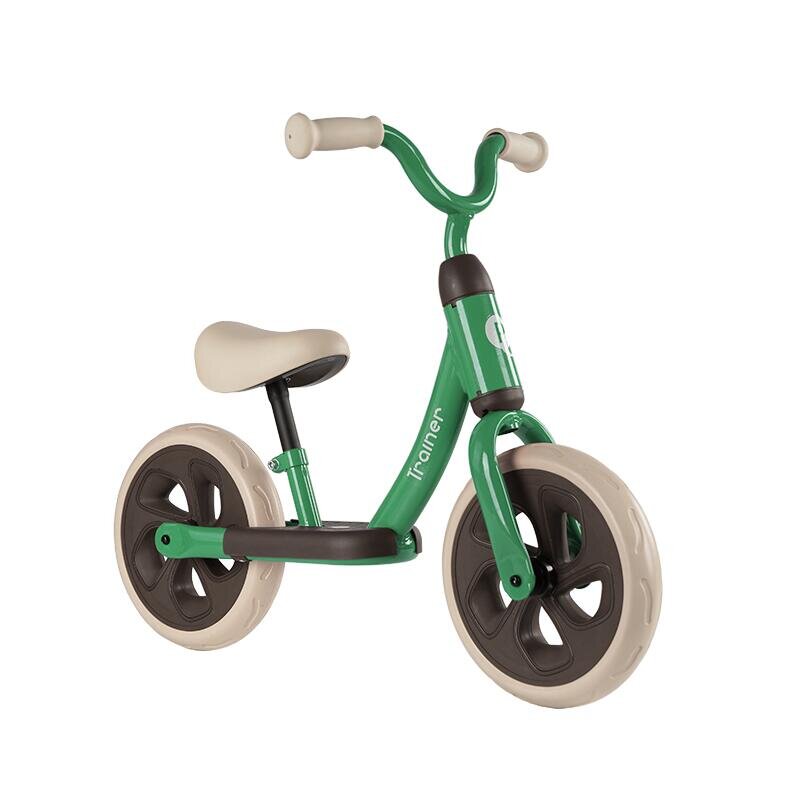 QPlay Bicicleta copii fara pedale Trainer Balance bike verde 10 inch varsta 2-4 ani sa din piele ecologica inaltime ajustabila la ghidon si scaun roti din spuma EVA cu densitate ridicata