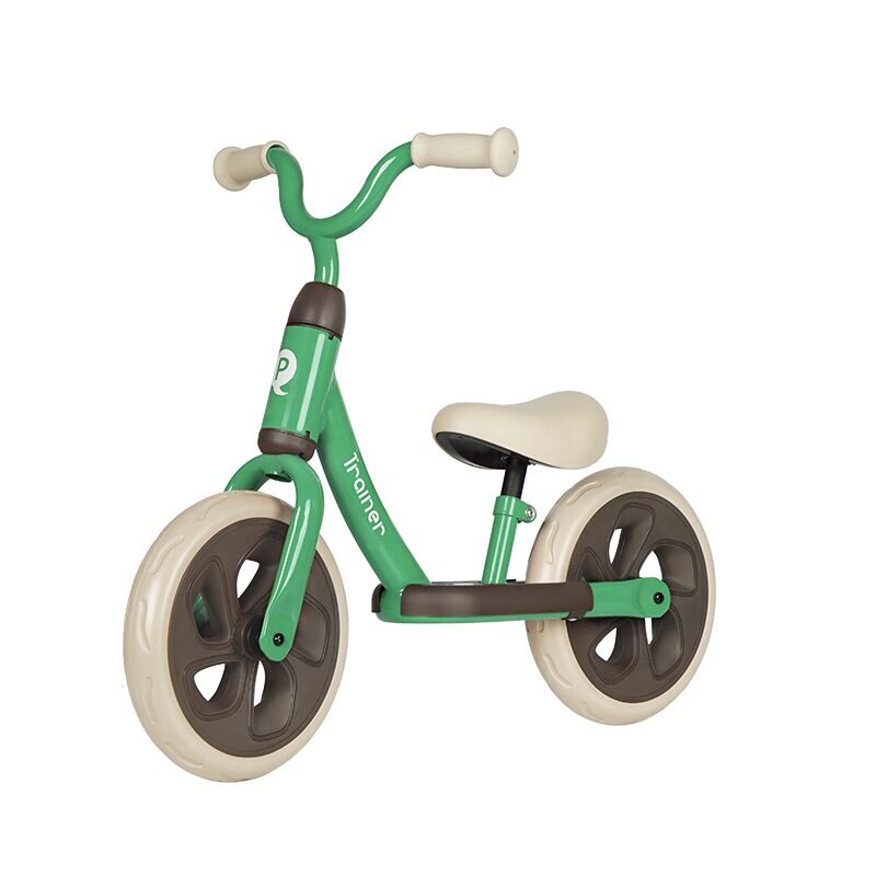 QPlay Bicicleta copii fara pedale Trainer Balance bike verde 10 inch varsta 2-4 ani sa din piele ecologica inaltime ajustabila la ghidon si scaun roti din spuma EVA cu densitate ridicata