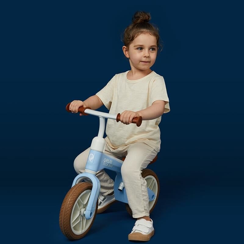 QPlay Bicicleta copii fra pedale Tech Air albastru 10 inch scaun si ghidon ajustabile de la 3 ani pana la greutate maxima suportata 30 kg roti cauciuc gonflabil