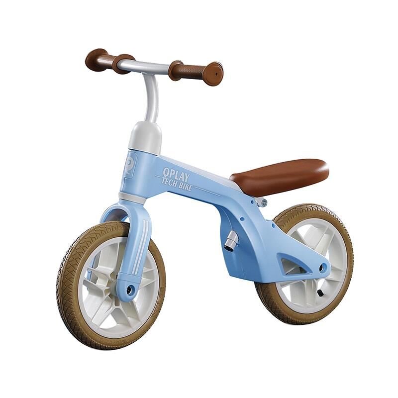 QPlay Bicicleta copii fra pedale Tech Air albastru 10 inch scaun si ghidon ajustabile de la 3 ani pana la greutate maxima suportata 30 kg roti cauciuc gonflabil