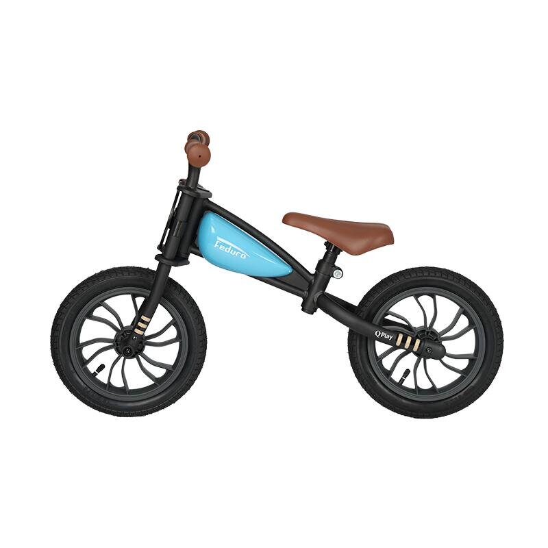 QPlay Bicicleta fara pedale Feduro Albastru Balance bike roti 12 inch gonflabile sa ajustabila din piele ecologica varsta 3-6 ani