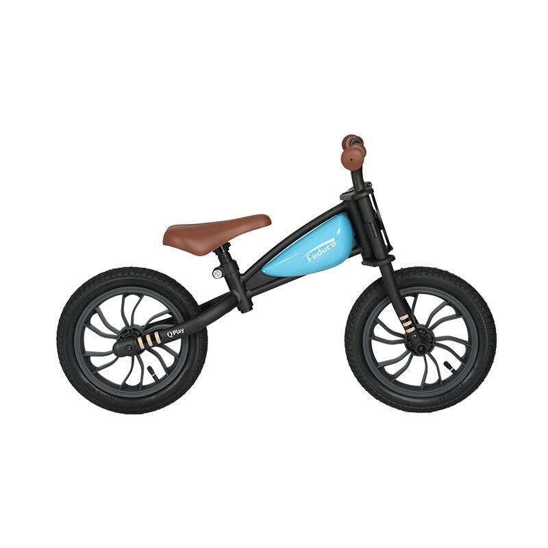 QPlay Bicicleta fara pedale Feduro Albastru Balance bike roti 12 inch gonflabile sa ajustabila din piele ecologica varsta 3-6 ani