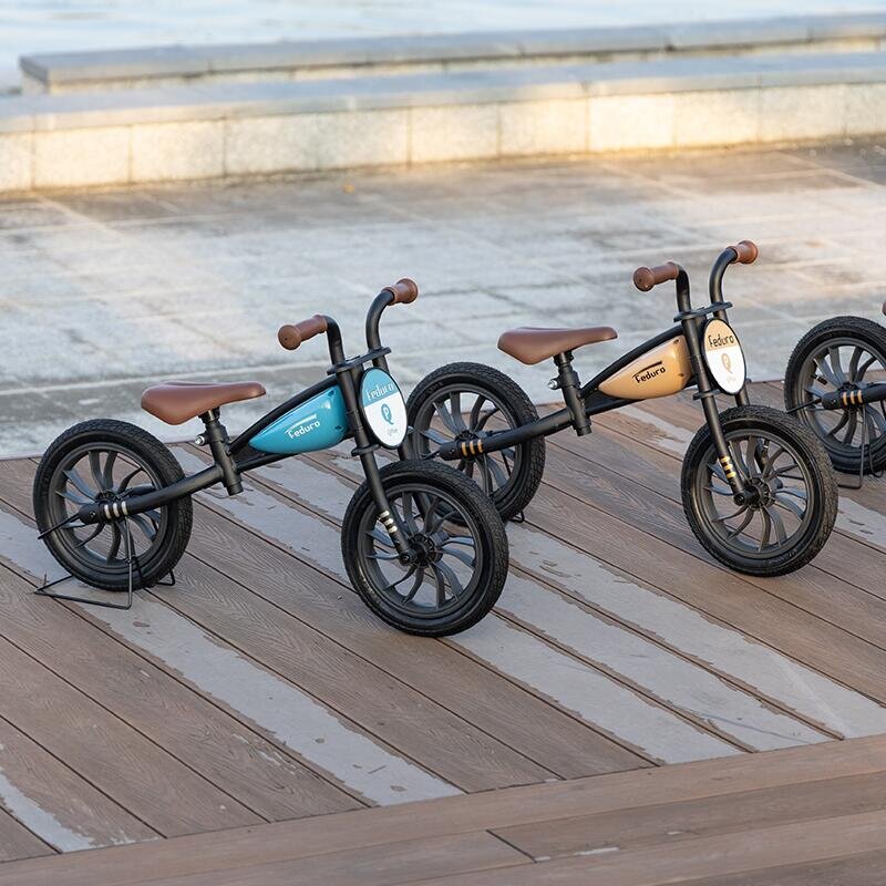QPlay Bicicleta fara pedale Feduro Albastru Balance bike roti 12 inch gonflabile sa ajustabila din piele ecologica varsta 3-6 ani