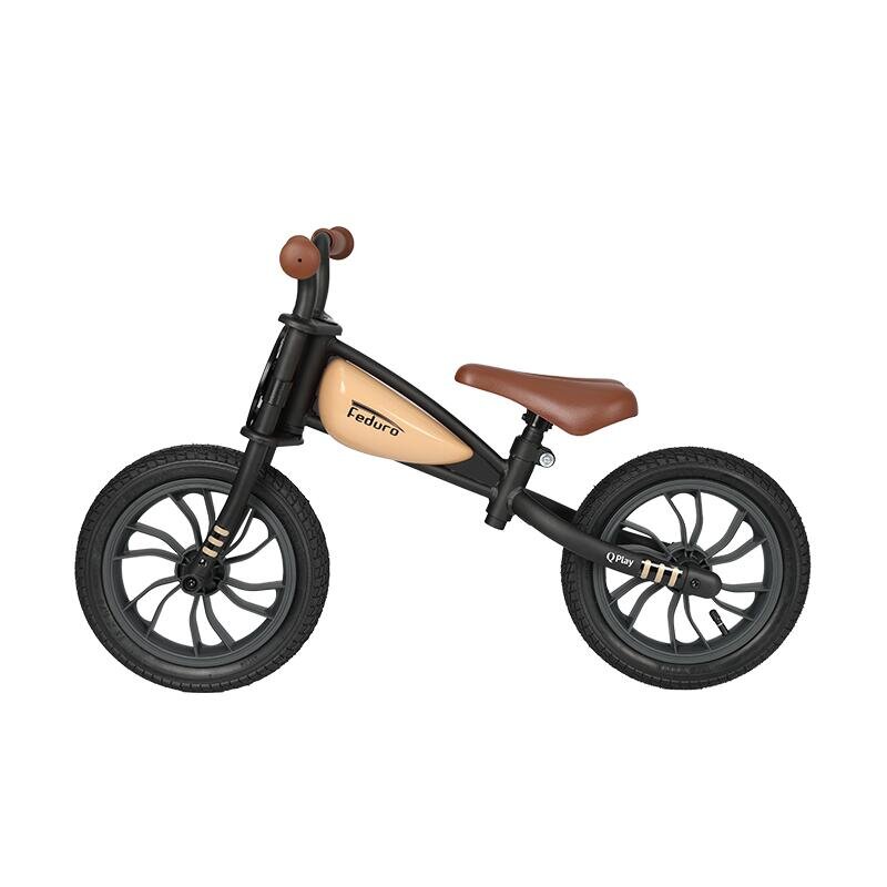 QPlay Bicicleta fara pedale Feduro Bej Balance bike roti 12 inch gonflabile sa ajustabila din piele ecologica varsta 3-6 ani