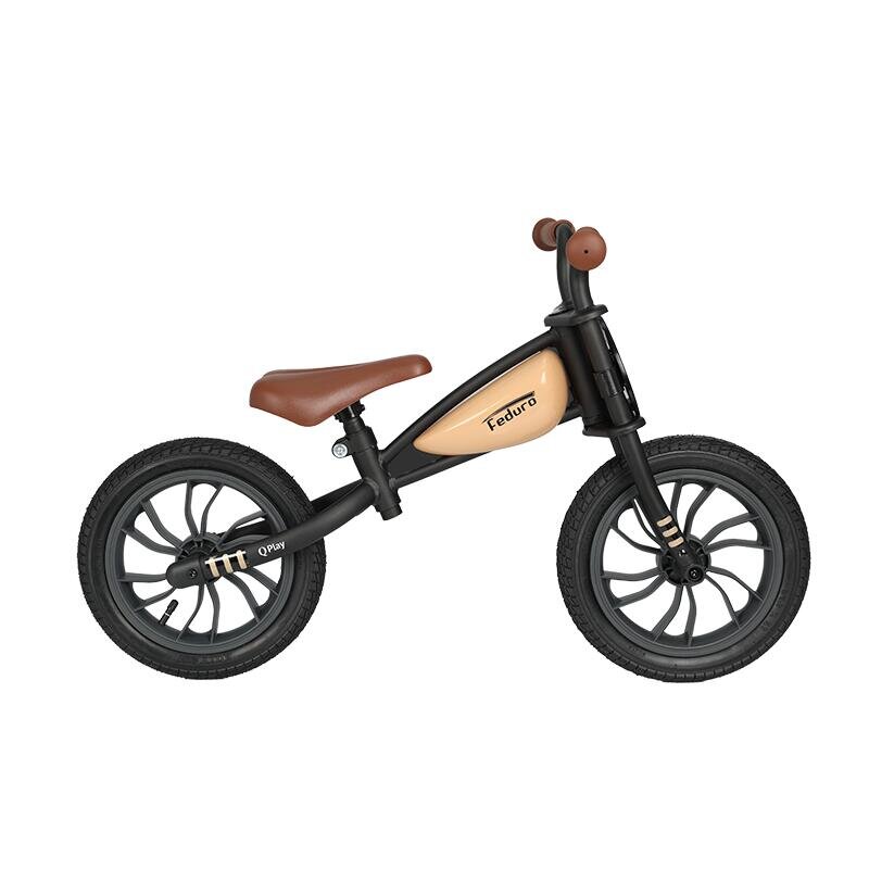 QPlay Bicicleta fara pedale Feduro Bej Balance bike roti 12 inch gonflabile sa ajustabila din piele ecologica varsta 3-6 ani