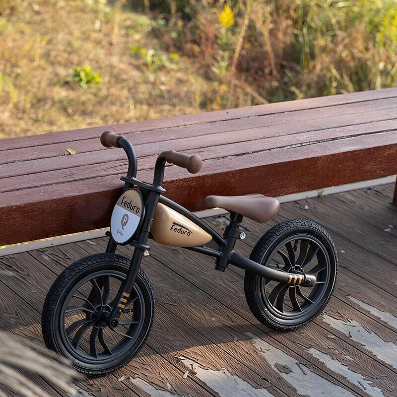 QPlay Bicicleta fara pedale Feduro Bej Balance bike roti 12 inch gonflabile sa ajustabila din piele ecologica varsta 3-6 ani