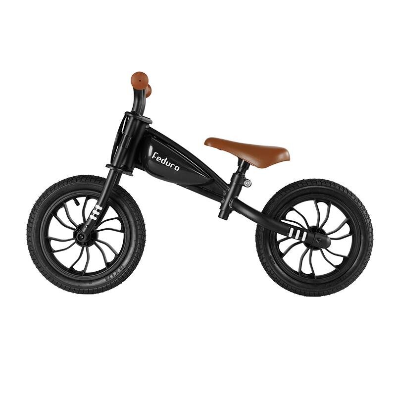 QPlay Bicicleta fara pedale Feduro Negru Balance bike roti 12 inch gonflabile sa ajustabila din piele ecologica varsta 3-6 ani