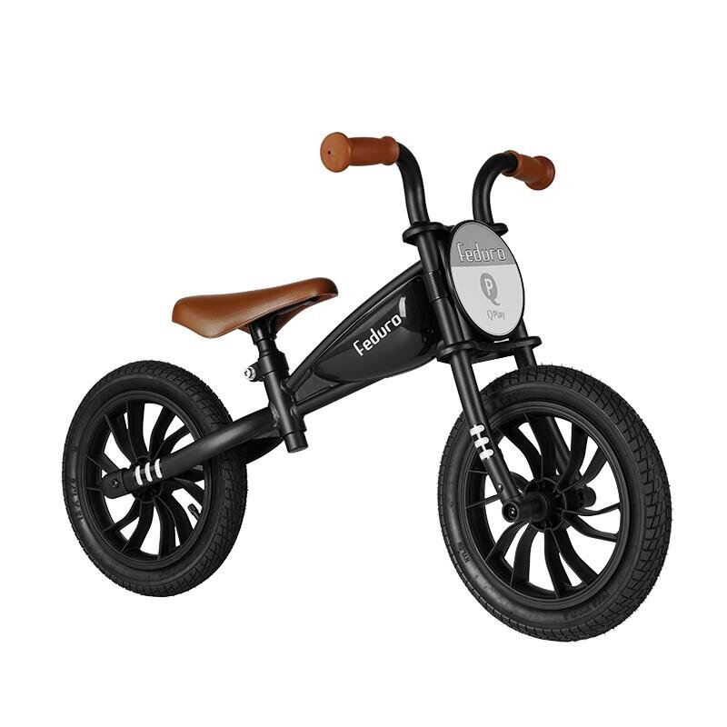 QPlay Bicicleta fara pedale Feduro Negru Balance bike roti 12 inch gonflabile sa ajustabila din piele ecologica varsta 3-6 ani
