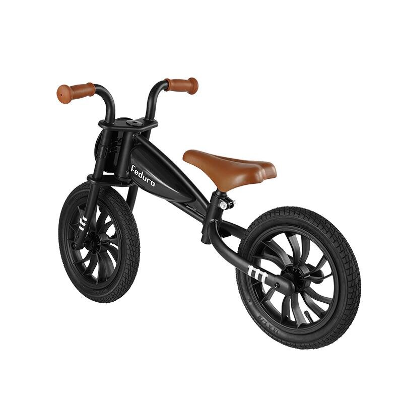 QPlay Bicicleta fara pedale Feduro Negru Balance bike roti 12 inch gonflabile sa ajustabila din piele ecologica varsta 3-6 ani