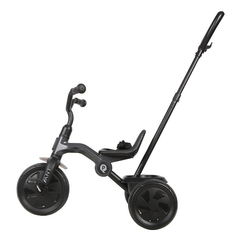 QPlay Tricicleta pentru copii Ant Plus Gri inchis cu roti din spuma EVA pliere compacta cosulet pentru jucarii de la 2 ani pana la 25 kg