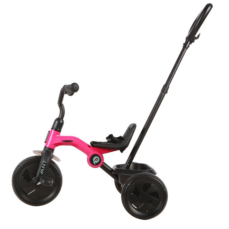 QPlay Tricicleta pentru copii Ant Plus Roz 2024 cu roti din spuma EVA pliere compacta cosulet pentru jucarii de la 2 ani pana la 25 kg