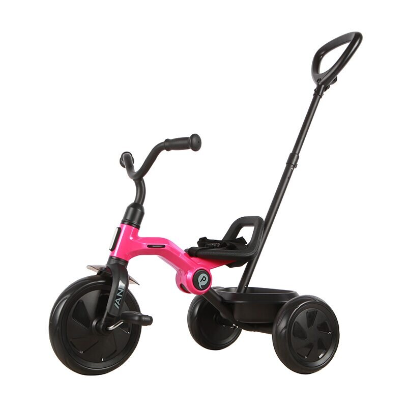 QPlay Tricicleta pentru copii Ant Plus Roz 2024 cu roti din spuma EVA pliere compacta cosulet pentru jucarii de la 2 ani pana la 25 kg