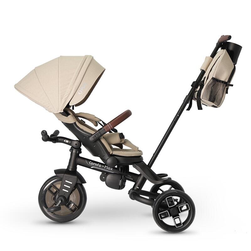 QPlay Tricicleta pentru copii Comfo Max Bej ultrapliabila scaun pivotant roti eva spatar reglabil