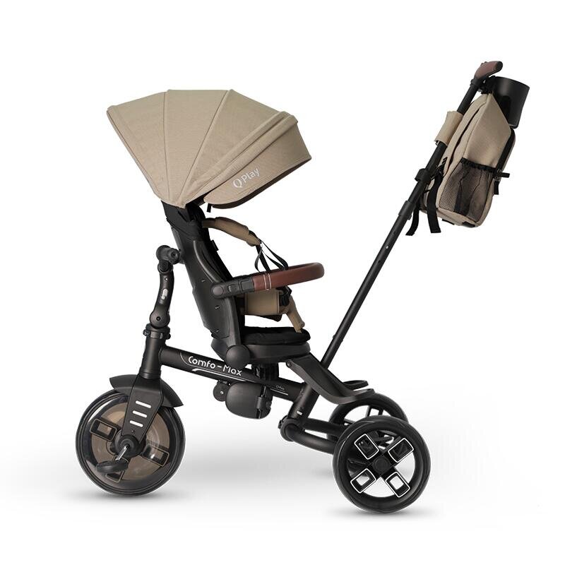 QPlay Tricicleta pentru copii Comfo Max Coffee ultrapliabila scaun pivotant roti eva spatar reglabil