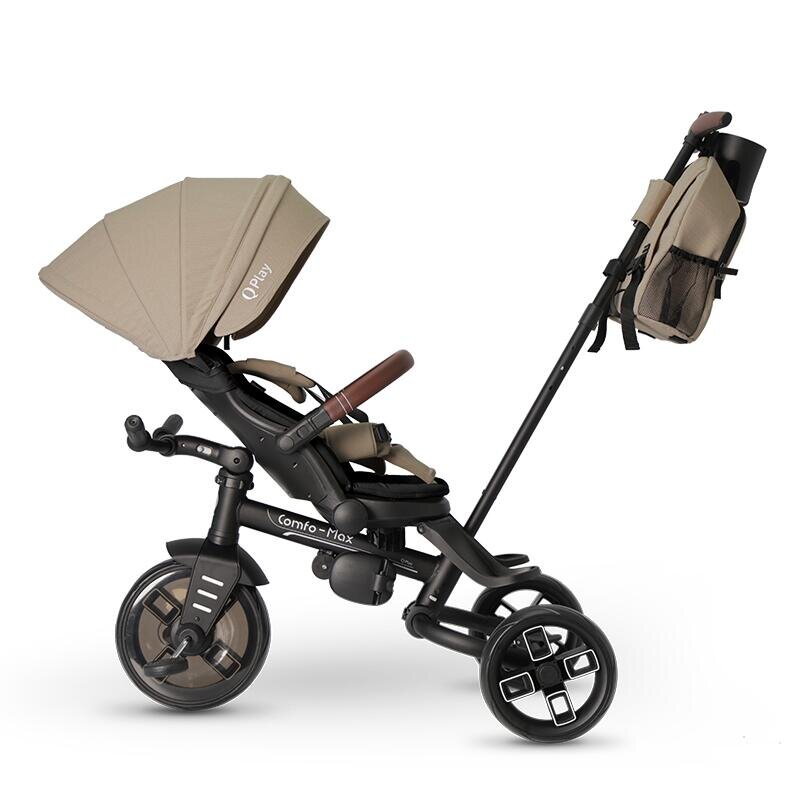 QPlay Tricicleta pentru copii Comfo Max Coffee ultrapliabila scaun pivotant roti eva spatar reglabil