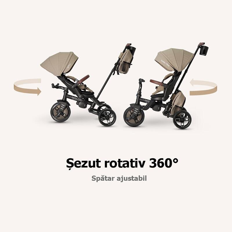 QPlay Tricicleta pentru copii Comfo Max Coffee ultrapliabila scaun pivotant roti eva spatar reglabil