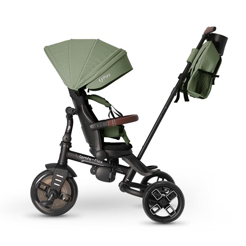 QPlay Tricicleta pentru copii Comfo Max Verde ultrapliabila scaun pivotant roti eva spatar reglabil