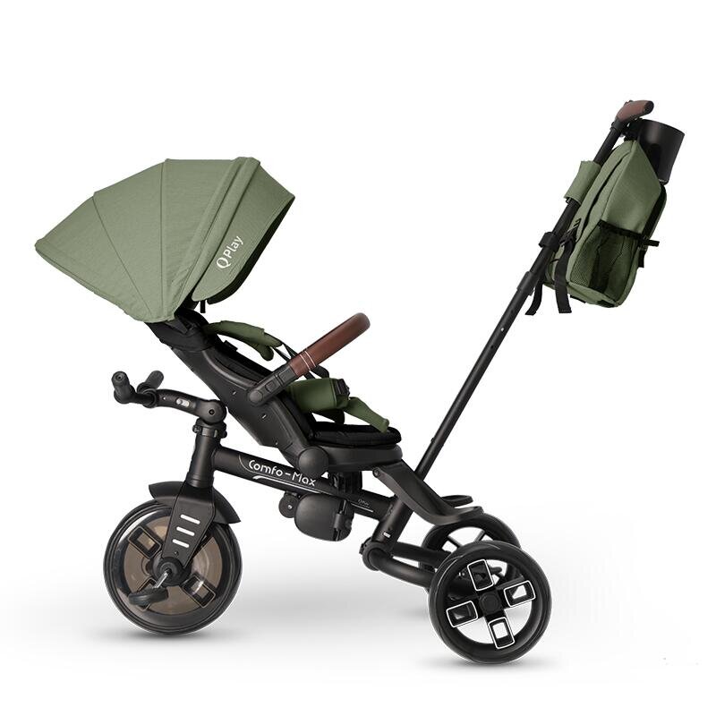 QPlay Tricicleta pentru copii Comfo Max Verde ultrapliabila scaun pivotant roti eva spatar reglabil