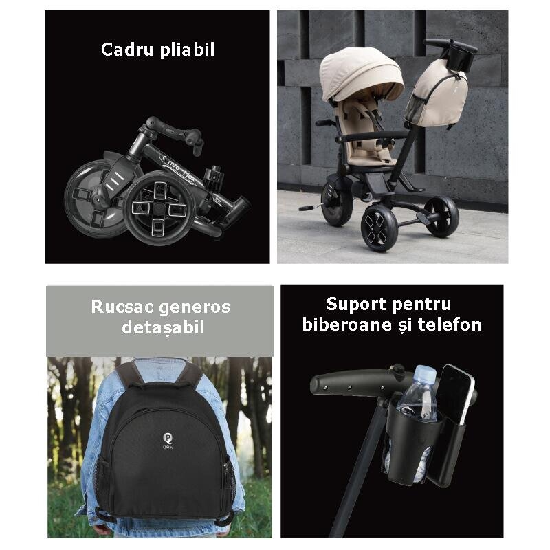 QPlay Tricicleta pentru copii Comfo Max Verde ultrapliabila scaun pivotant roti eva spatar reglabil